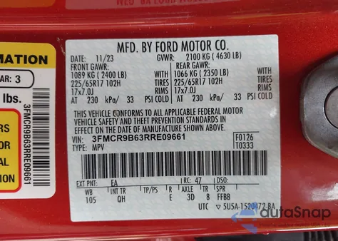 2024 Ford Bronco Sport Big Bend из США, поврежденный, VIN 3FMCR9B63RRE09661